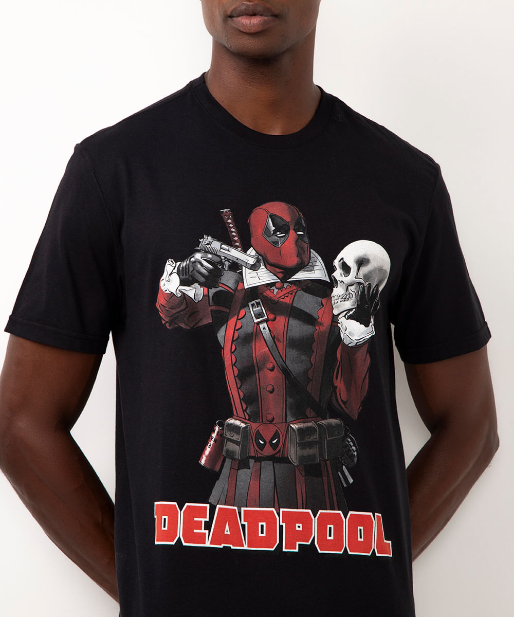 camiseta de algodão manga curta deadpool preto