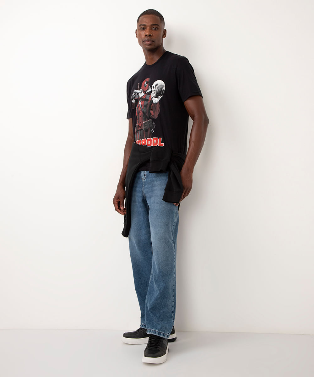 camiseta de algodão manga curta deadpool preto
