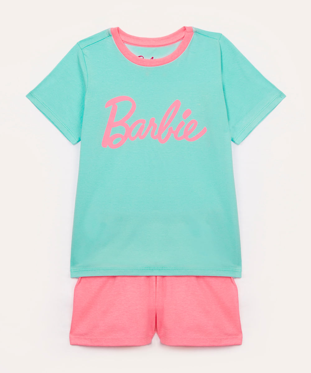 pijama infantil curto barbie azul claro