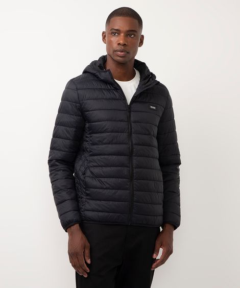 jaqueta puffer manga longa com saquinho preto