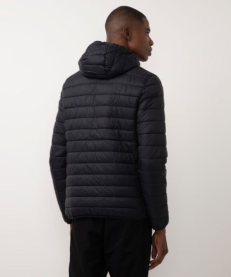 jaqueta puffer manga longa com saquinho preto