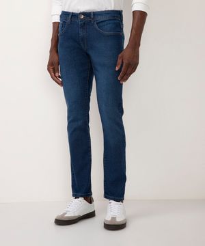 calça jeans slim com bolso azul