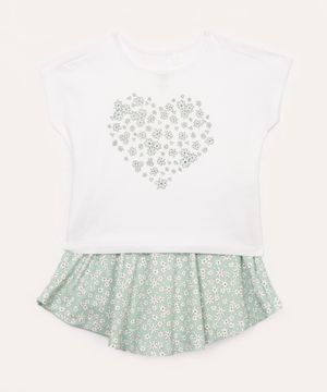 conjunto infantil floral com short saia off white