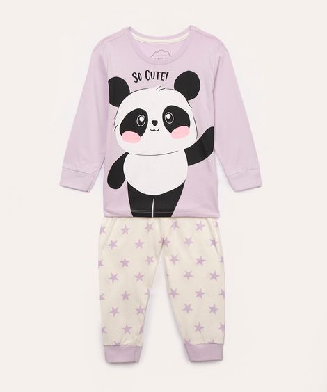 pijama infantil longo panda lilás