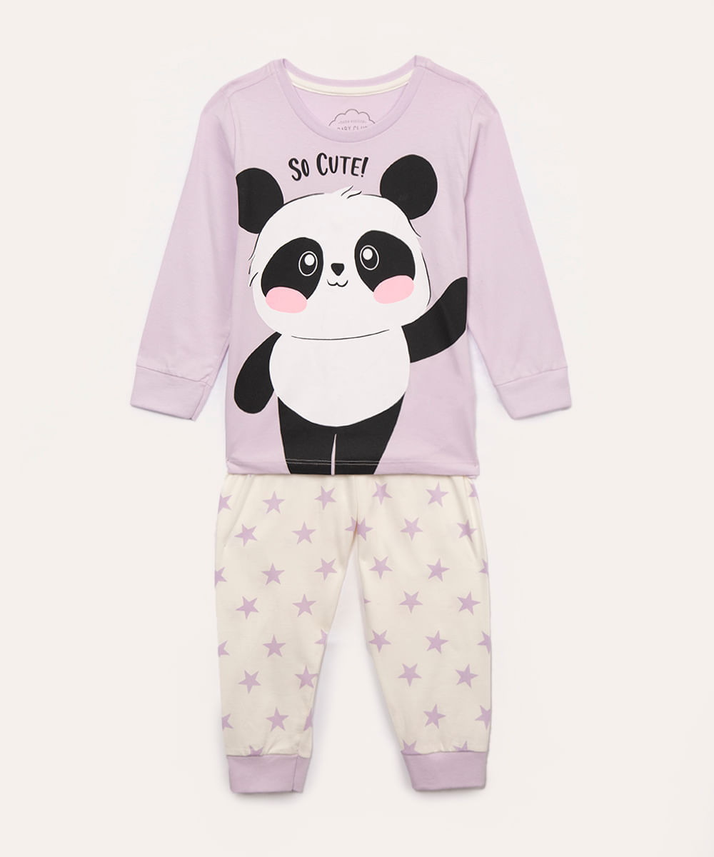 pijama infantil longo panda lilás
