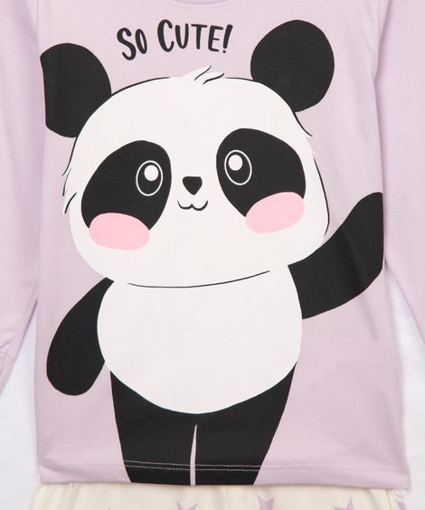 pijama infantil longo panda lilás