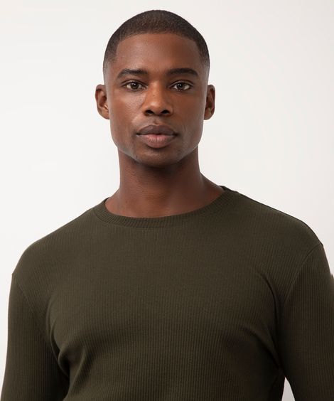 blusa de algodão slim fit manga longa verde militar