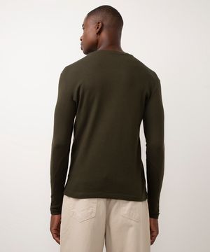 blusa de algodão slim fit manga longa verde militar
