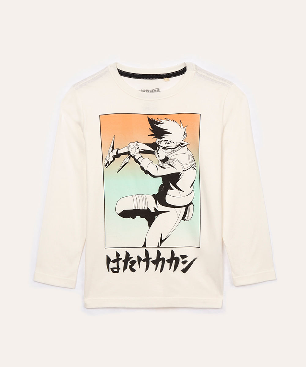 camiseta de algodão infantil naruto off white
