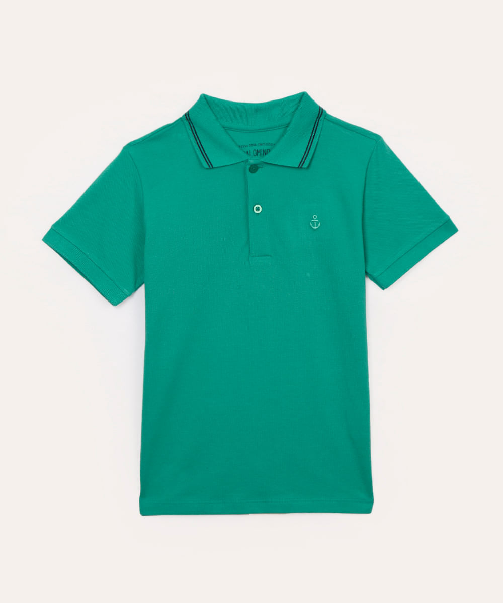 polo de algodão piquet infantil manga curta com bordado verde