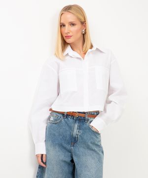 camisa cropped manga longa com bolsos off white