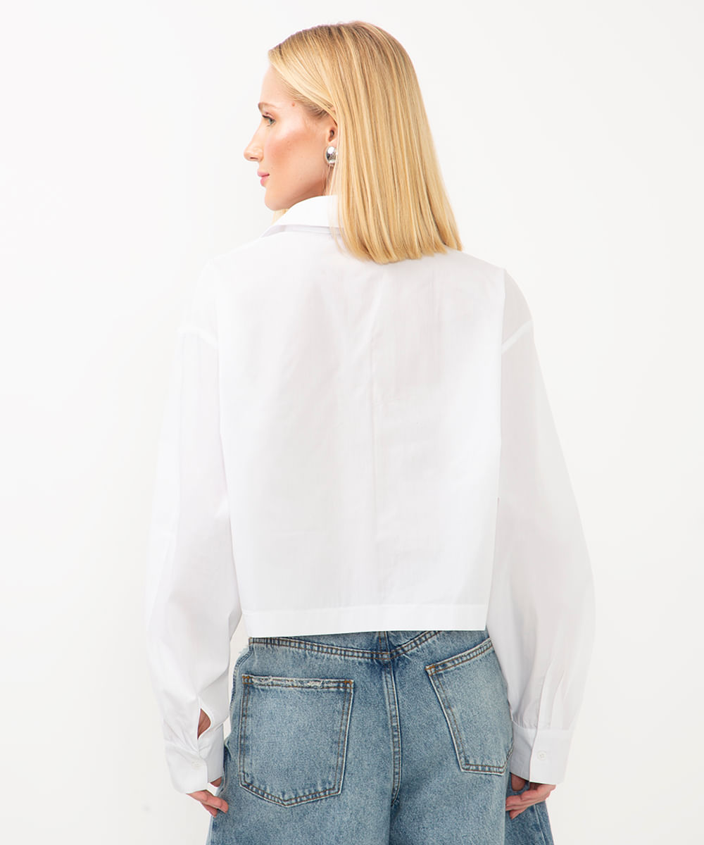 camisa cropped manga longa com bolsos off white