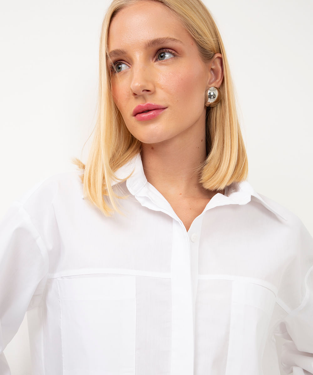 camisa cropped manga longa com bolsos off white