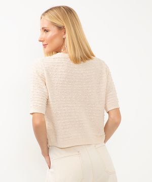 blusa cropped de tricot texturizado bege