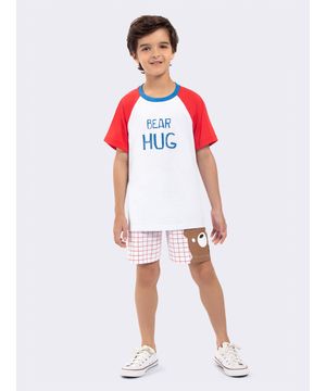 Pijama Manga Curta Masculino Infantil Bear Hug Branco