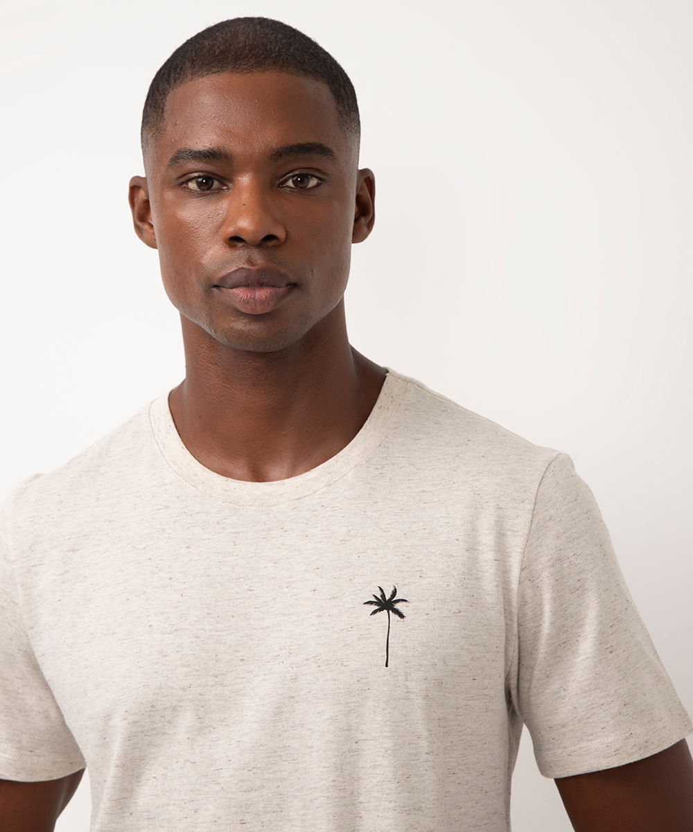 camiseta de algodão manga curta coqueiro bege