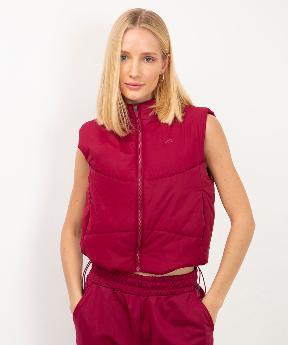 colete puffer gola alta esportivo vinho