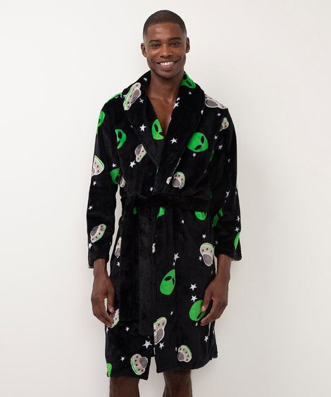 roupão de fleece fit extraterrestre preto