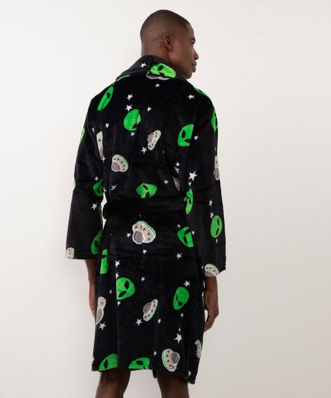 roupão de fleece fit extraterrestre preto