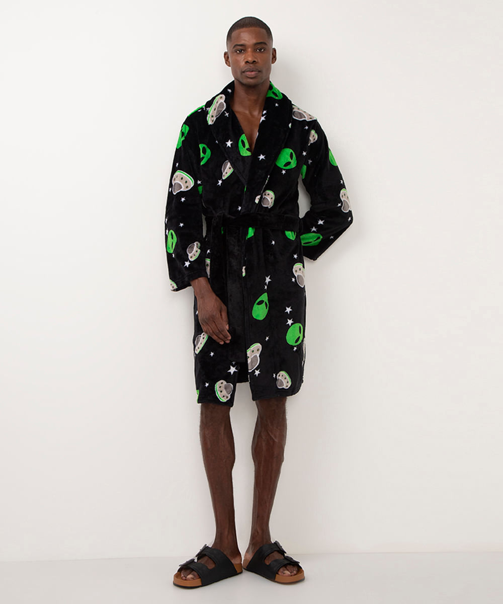 roupão de fleece fit extraterrestre preto