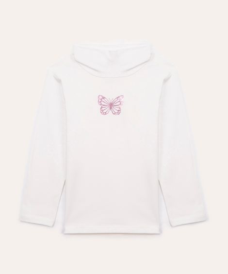 blusa infantil manga longa borboleta off white