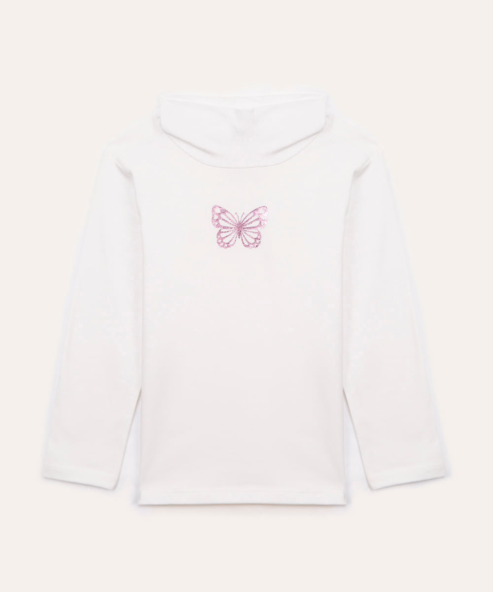 blusa infantil manga longa borboleta off white