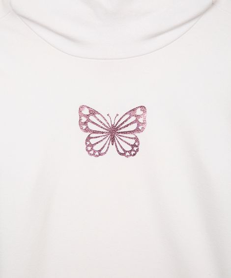 blusa infantil manga longa borboleta off white