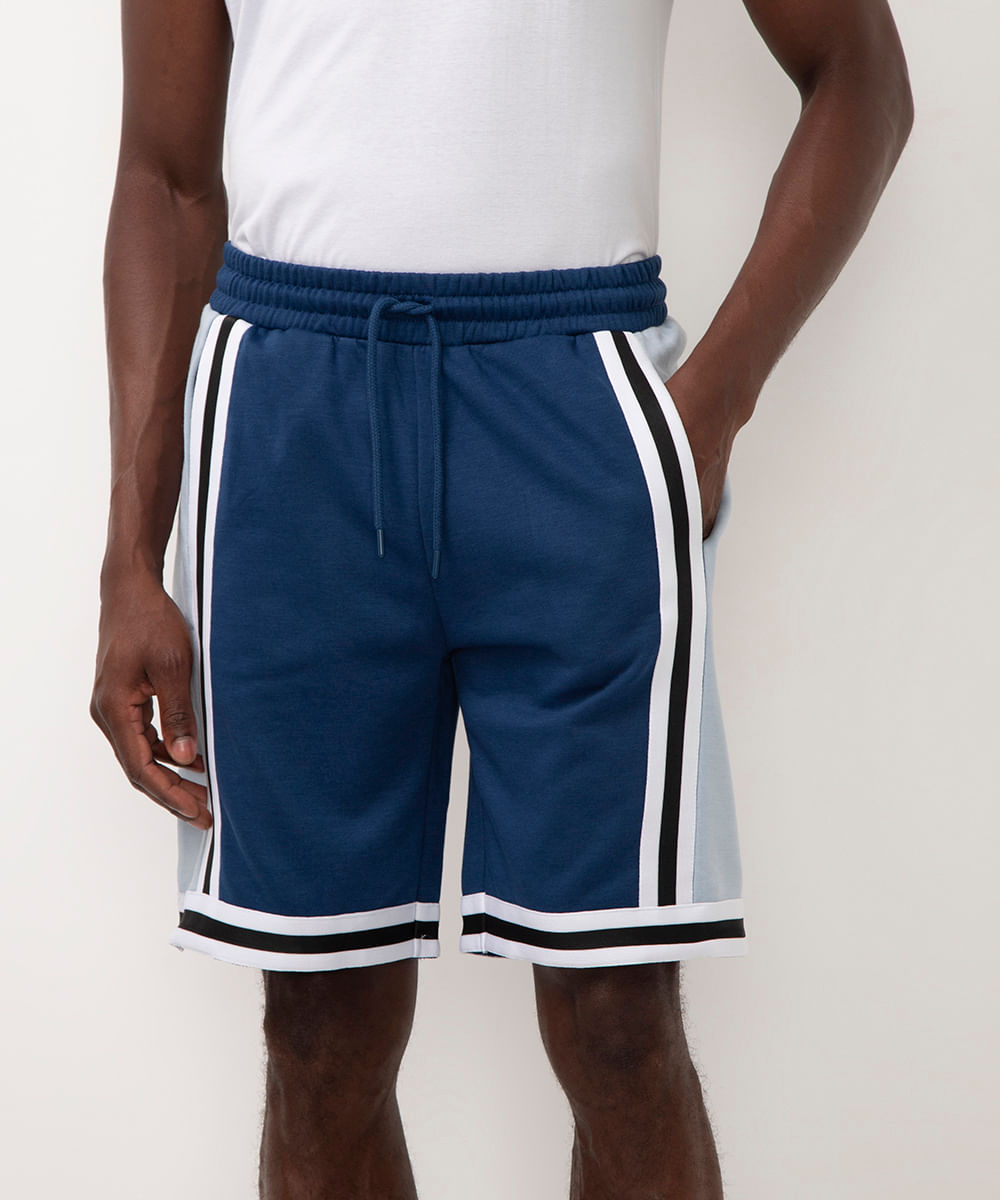 short basquete bicolor esportiva azul
