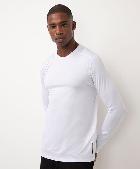 camiseta slim manga longa esportiva branco