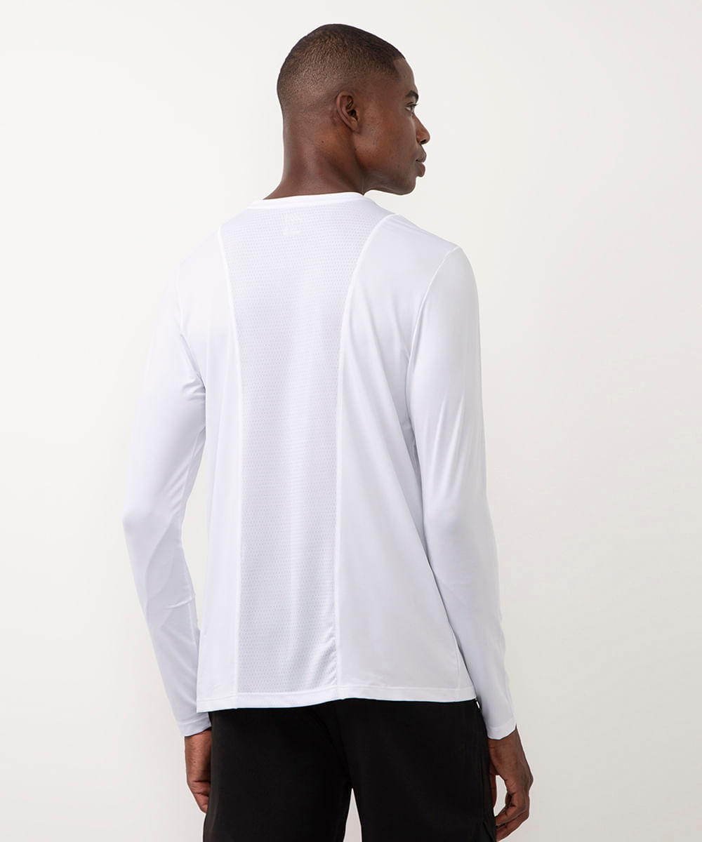 camiseta slim manga longa esportiva branco