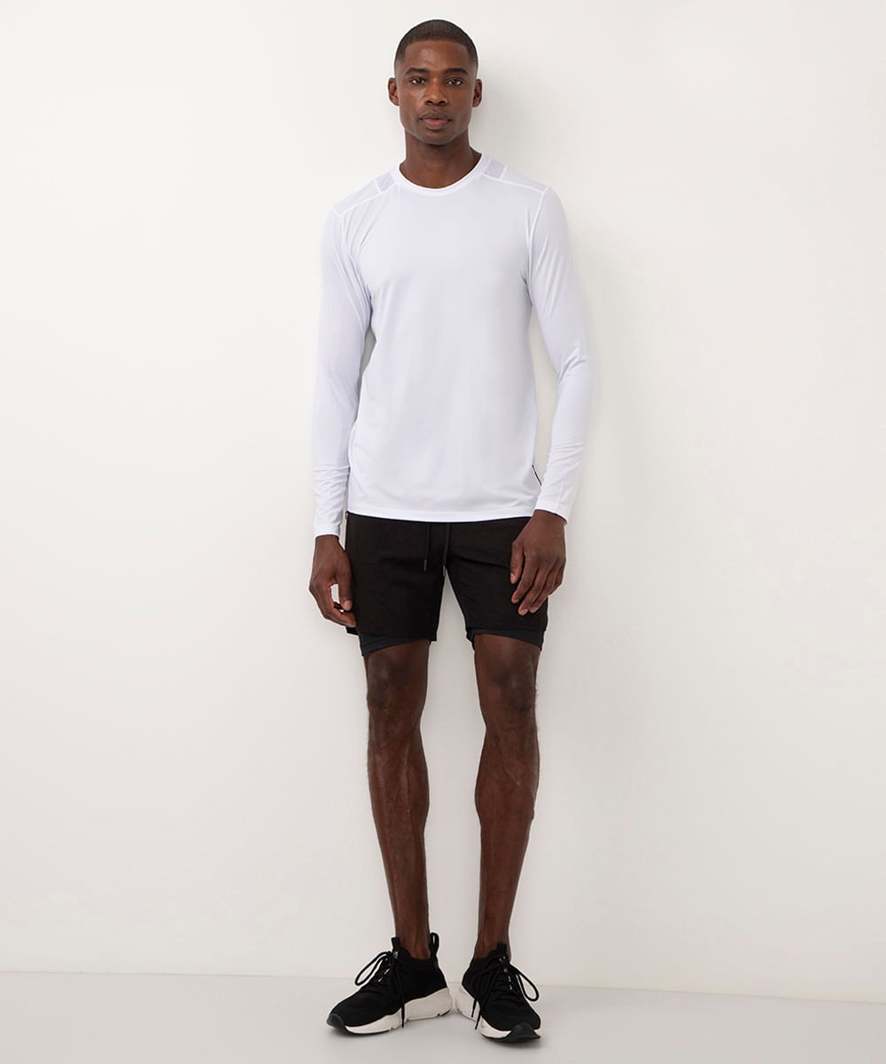 camiseta slim manga longa esportiva branco