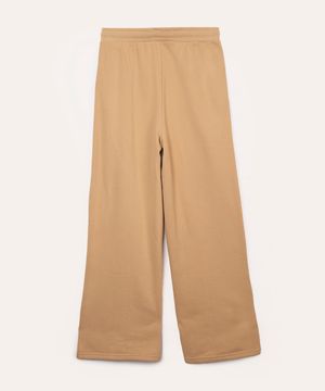 calça wide leg de moletom juvenil com cordão bege