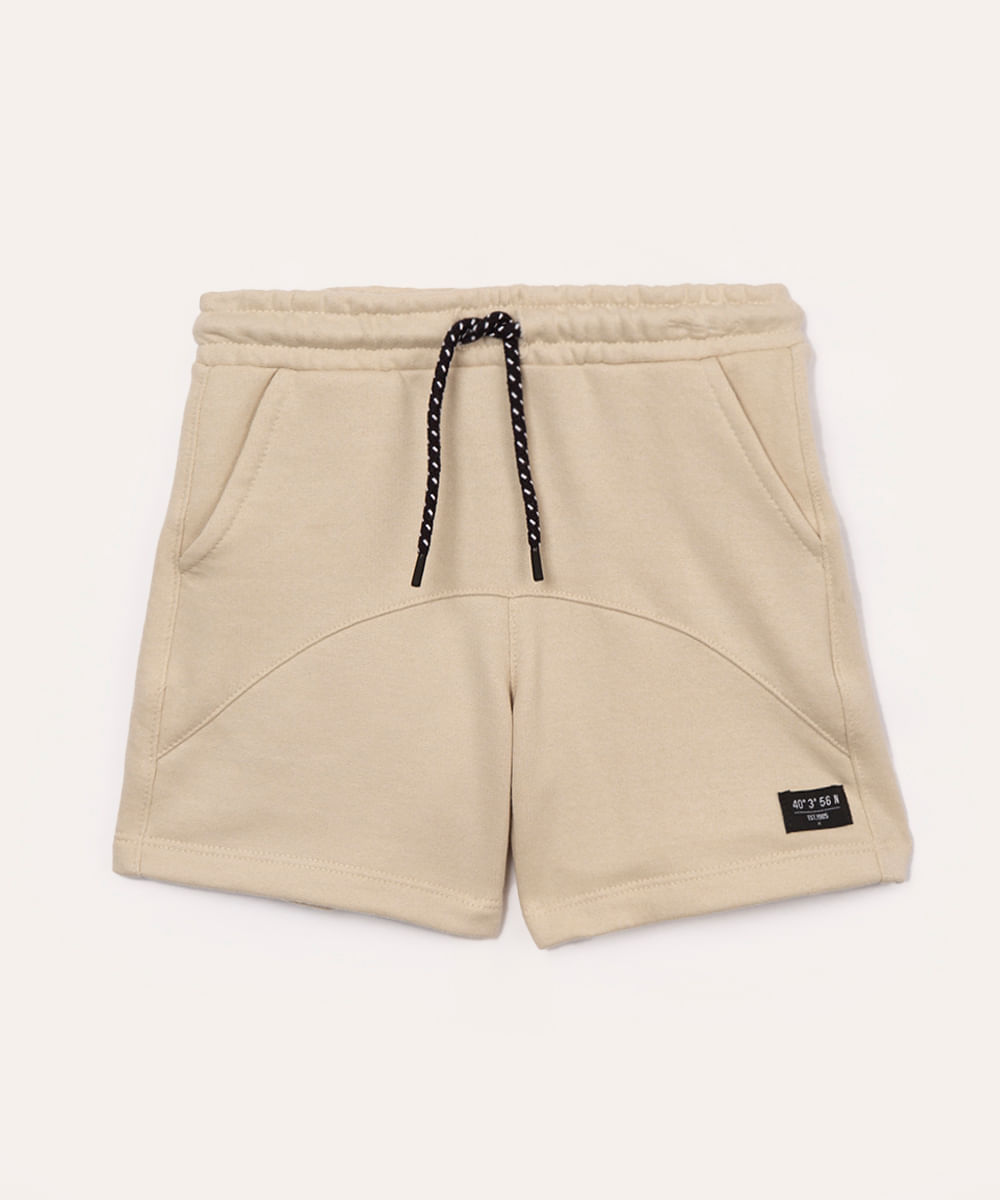 short de moletom infantil com cordão bege