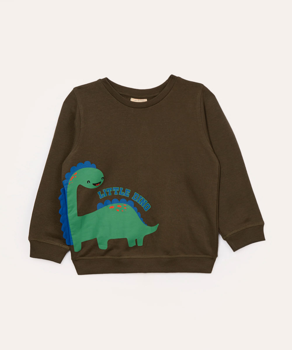 blusão infantil de moletom dinossauro cinza
