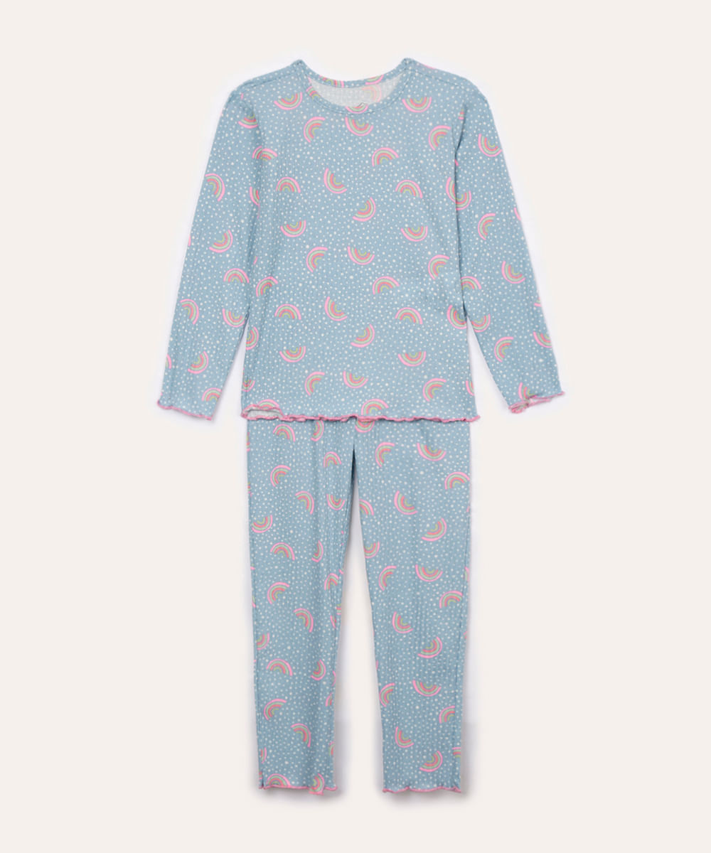pijama infantil longo arco íris azul claro