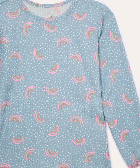 pijama infantil longo arco íris azul claro