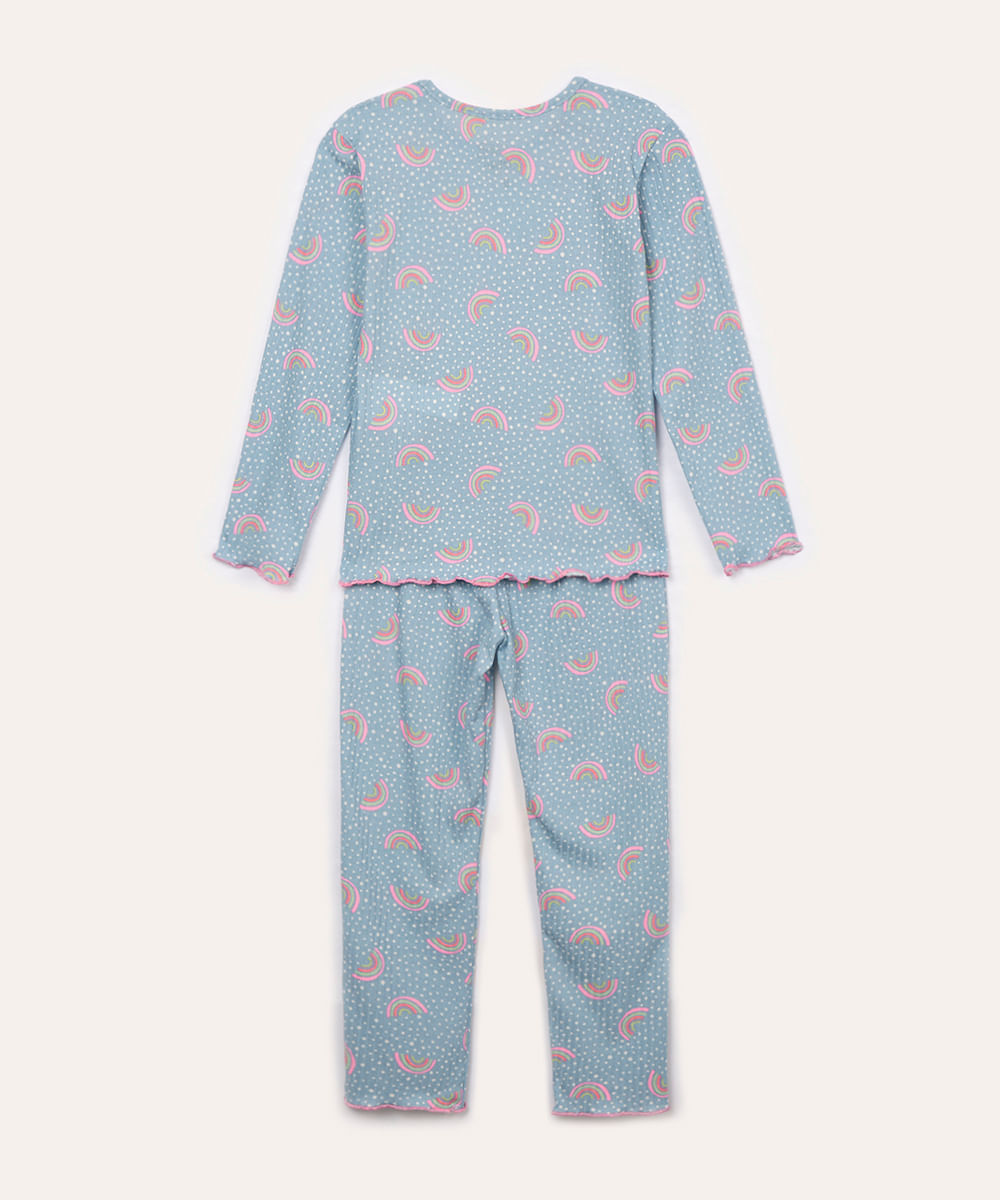 pijama infantil longo arco íris azul claro