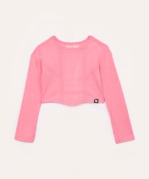 cropped corset infantil com glitter rosa