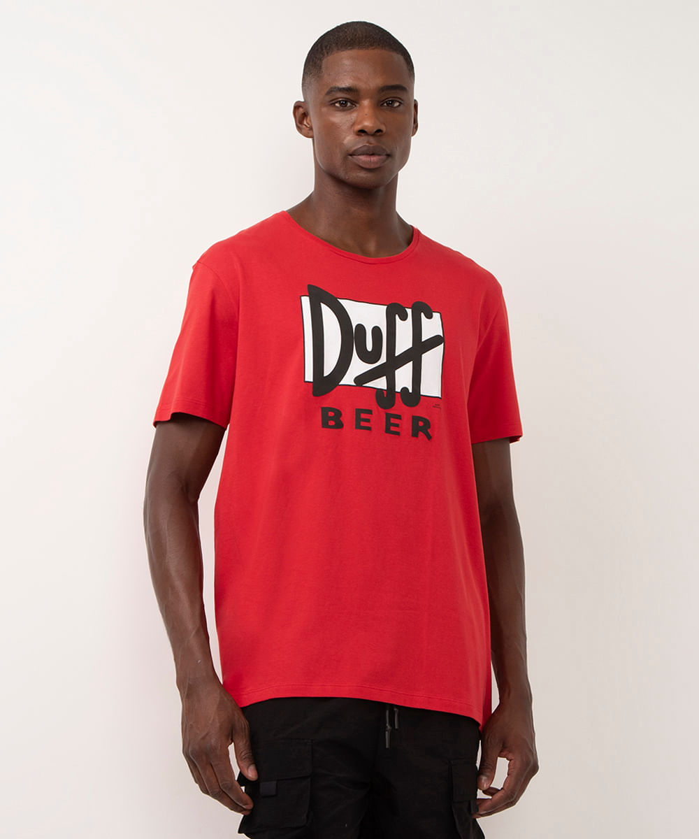 camiseta de algodão manga curta duff beer vermelho