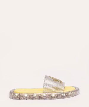 chinelo slide infantil com brilho e led transparente