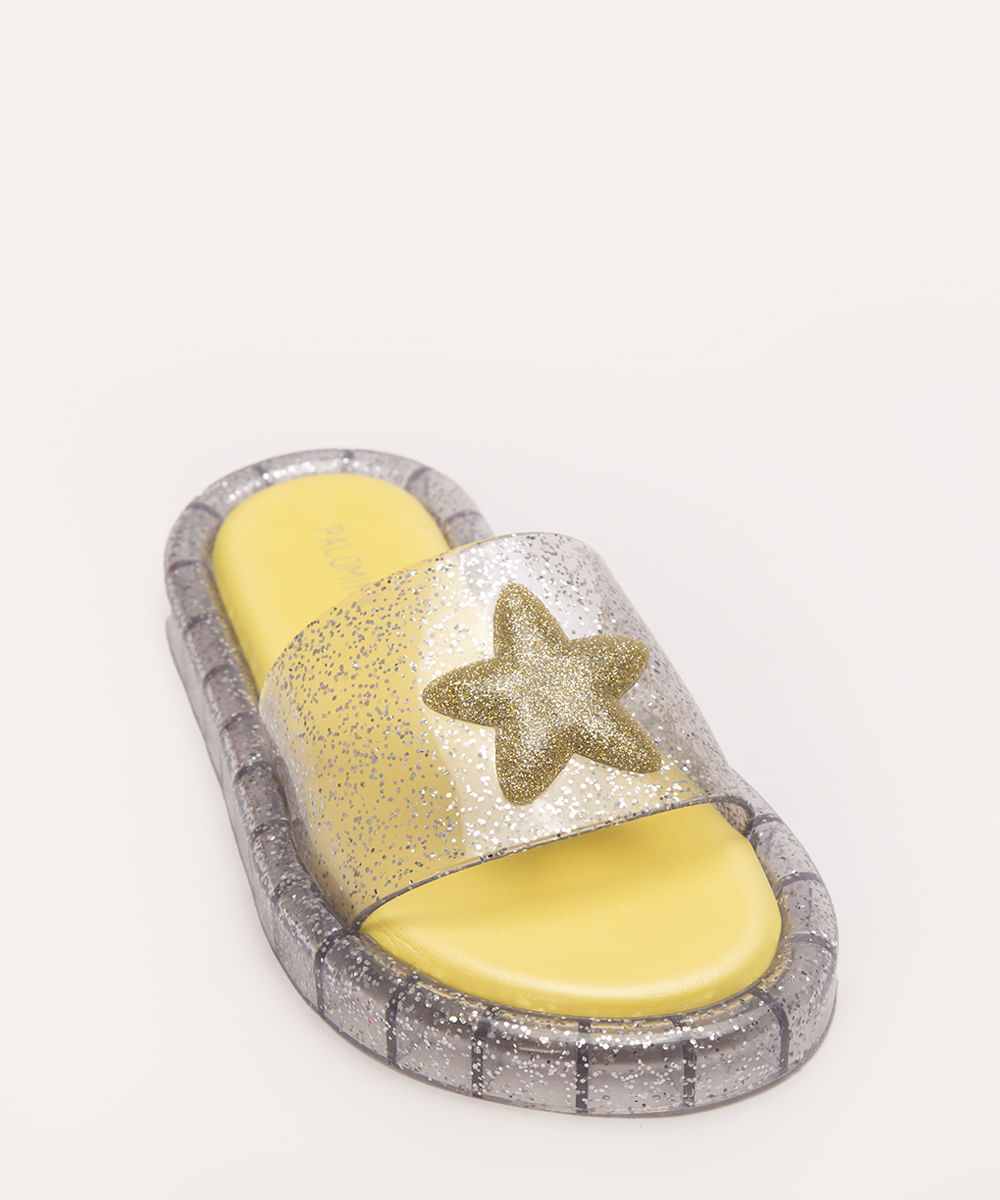 chinelo slide infantil com brilho e led transparente