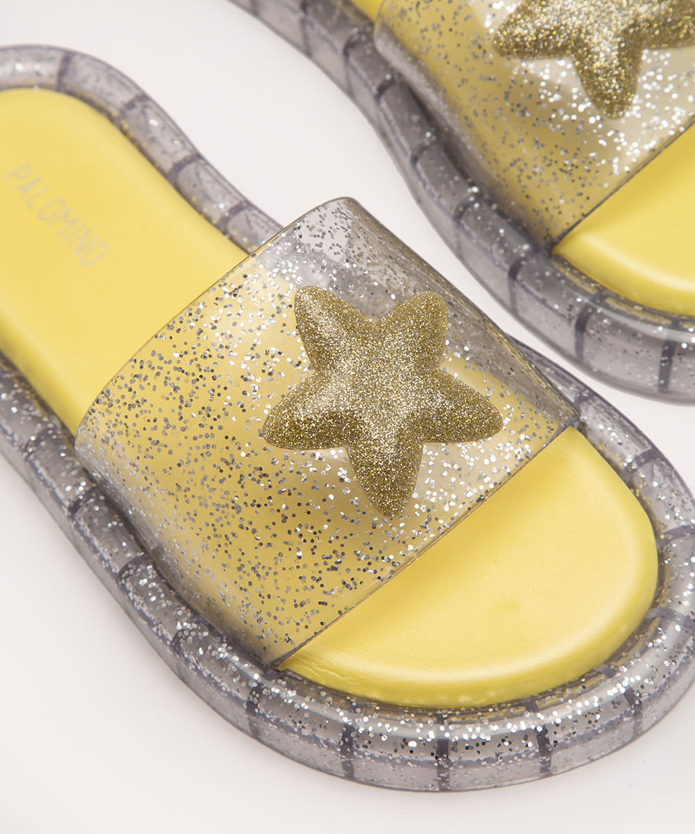 chinelo slide infantil com brilho e led transparente