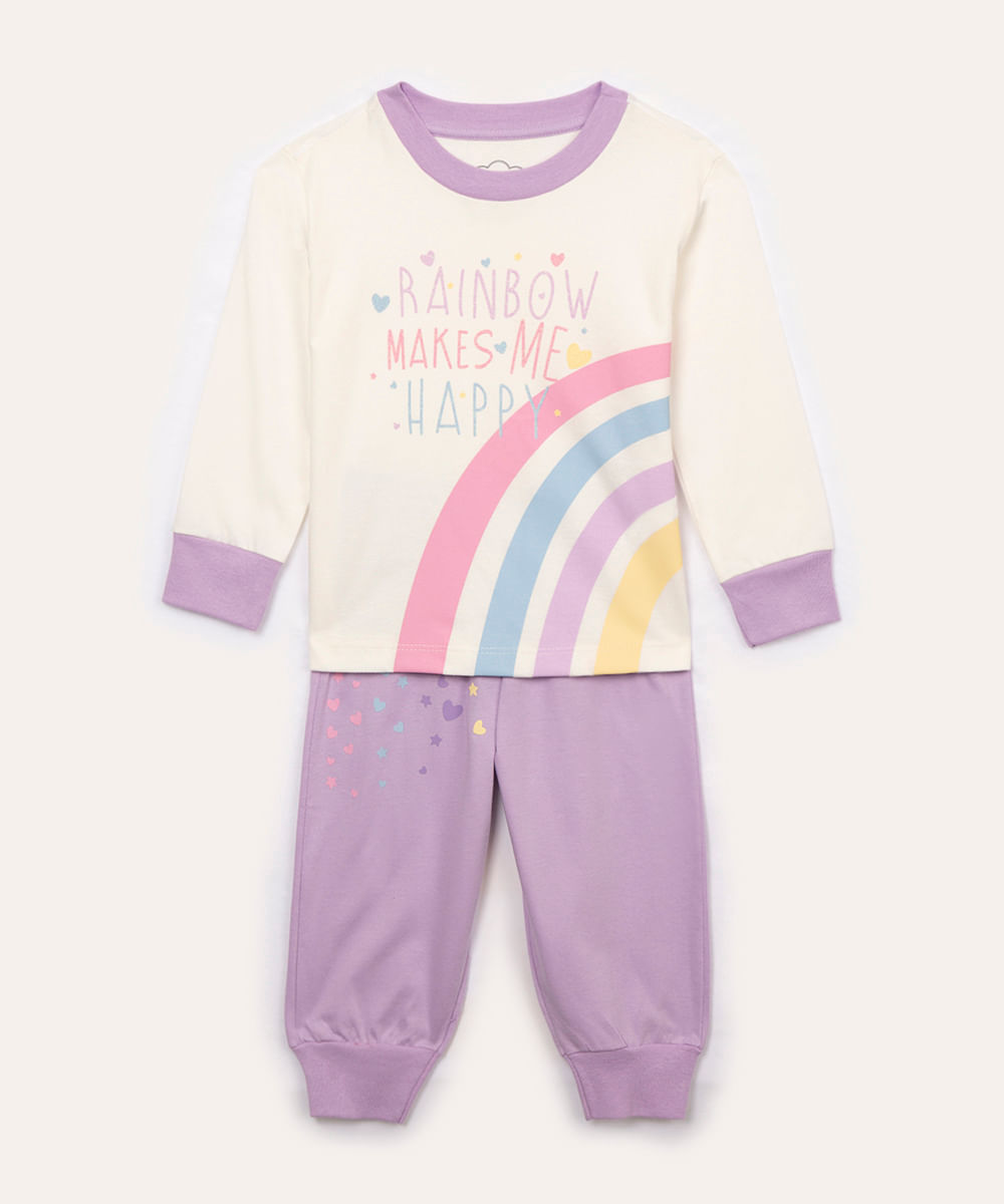 pijama infantil longo arco íris off white