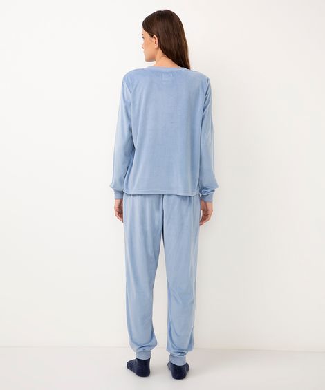 pijama de plush manga longa cozy vibes azul