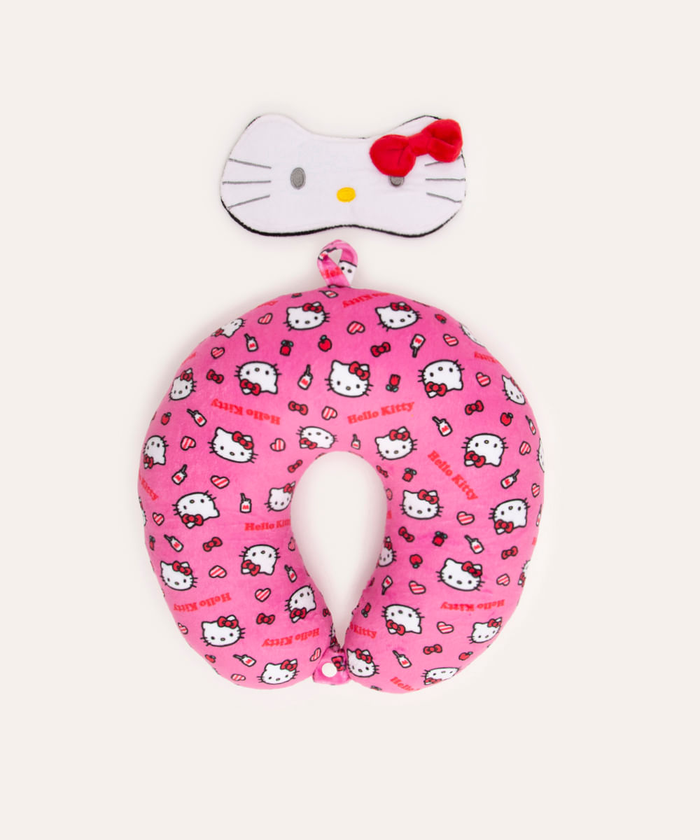 apoio de pescoço com máscara de dormir hello kitty rosa
