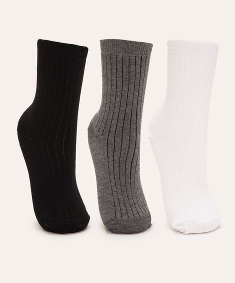 kit de 3 pares de meias infantis cano alto colorido
