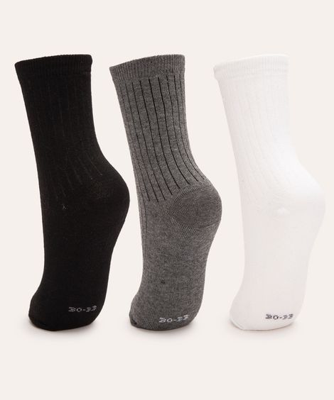 kit de 3 pares de meias infantis cano alto colorido