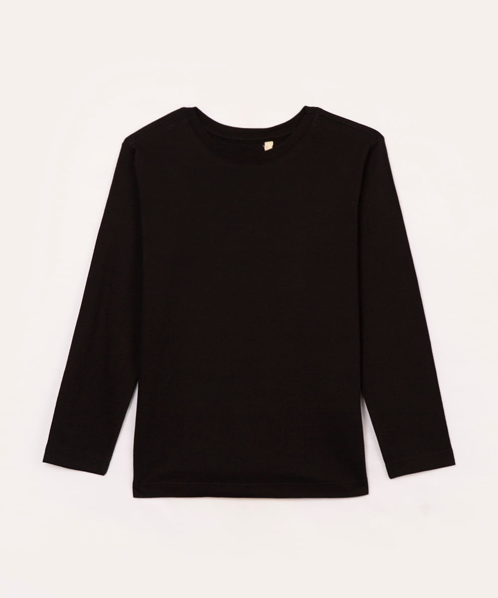 camiseta infantil de algodão manga longa preto