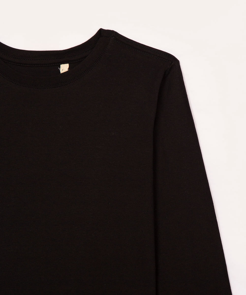 camiseta infantil de algodão manga longa preto