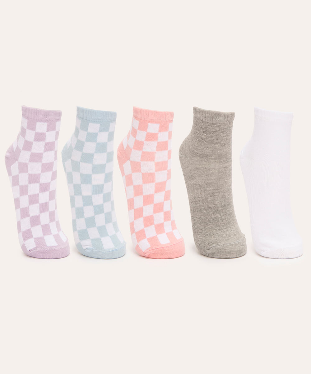 kit de 5 pares de meias estampados cano médio colorido